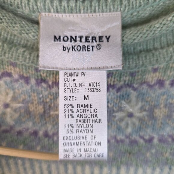 Koret Green Fair Isle Tree Design Angora Medium Sweater Vintage Deadstock - Picture 2 of 10